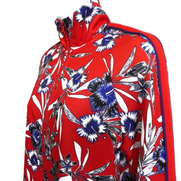 Massey's Track Set Hawaiian Floral Blue Red Pockets Zip Front Red Racing Stripes - Picture 12 of 14